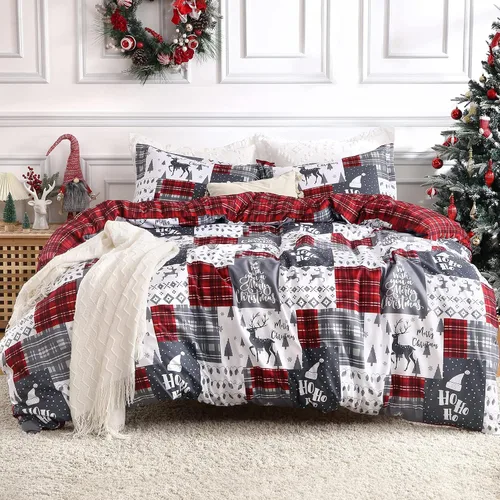 Miniatura 8 de CAROMIO Juego de funda de edredón de Navidad, de microfibra suave, reversible, ropa de cama decorativa festividades + 1 funda de almohada