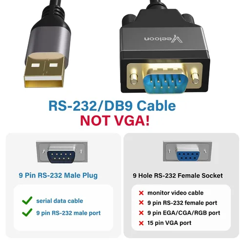 Miniatura 2 de Adaptador USB 2.0 a serie (FTDI Chipset), 4 pies USB A a RS232 macho DB9 Convertidor de pines Cable serie con bridas para Windows 11, 10, 8.1, 8, 7