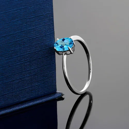 Miniatura 73 de Gem Stone King Anillo de compromiso solitario con piedra preciosa de oro blanco de 10 quilates, ovalado, 0.27 x 0.19 pulgadas, anillo de promesa