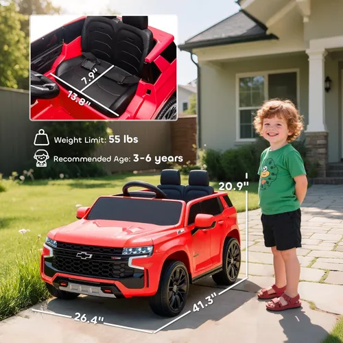 Miniatura 7 de Aosom - Automóvil con licencia Chevrolet Tahoe de paseo, batería de 12V 7AH, juguete eléctrico con control remoto para padres, luces LED, música