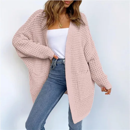 Miniatura 3 de Cárdigan de punto grueso con frente abierto para mujer, suéter de manga larga, acanalado, ligero, elegante, casual, para exteriores