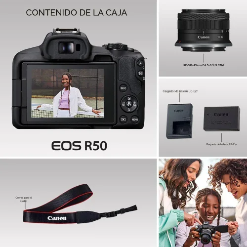 Miniatura 9 de Kit de cámara sin espejo Canon EOS R50 con lente RF-S18-45mm F4.5-6.3 IS STM, sensor CMOS de 24.2 megapíxeles (APS-C), video 4K, cámara híbrida