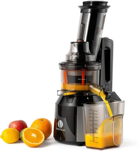 Ventray Exprimidor de prensa en frío, 3 pulgadas de ancho máquina exprimidora de masticación lenta para frutas y verduras enteras, motor potente de