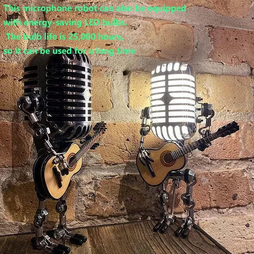 Miniatura 6 de Lámpara de mesa industrial con estatua de robot de micrófono, lámpara de mesa retro de vapor, lámpara de decoración nocturna, lámpara de escritorio