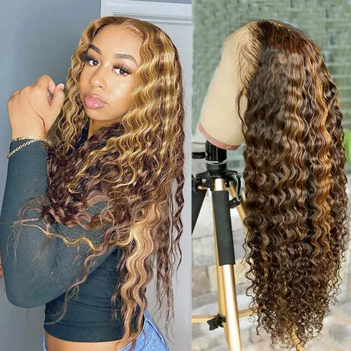 Miniatura 10 de Peluca de cabello humano rizado con encaje frontal transparente HD de onda profunda, previamente despuntada con abuelitos, nudos blanqueados