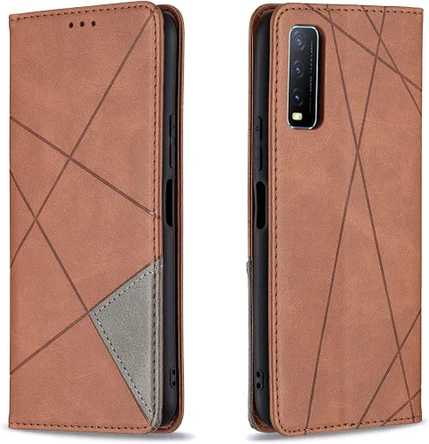 Miniatura 19 de Funda con tapa para Vivo Y11, Y15, Y12 e Y17, diseño de rombos de piel sintética, con función atril, cierre magnético, para Vivo Y11/Y15/Y12/Y17