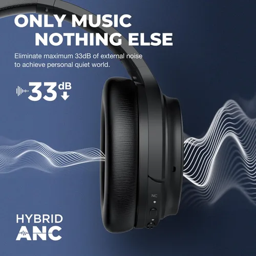 Miniatura 3 de MOVSSOU Auriculares híbridos con cancelación activa de ruido, auriculares Bluetooth inalámbricos sobre la oreja con micrófono, graves profundos
