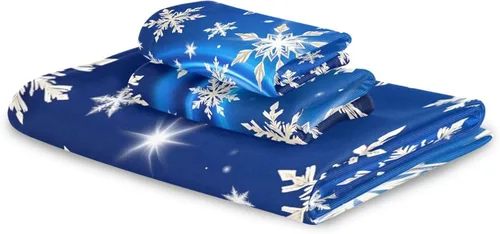 Miniatura 8 de Juego de 3 toallas de baño de copos de nieve azules y blancos de invierno, juego de 3 toallas de mano de Navidad, toallas de mano de baño, toalla