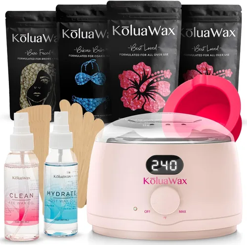 KoluaWax Kit de Cera Premium para Mujeres - Apto para Principiantes - Kit Completo de Cera que incluye 14 oz de Perlas de Cera, Aplicador, Cuidado