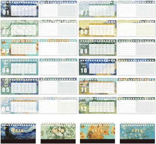 Miniatura 8 de icceemee 4 piezas 2026 calendario de escritorio calendario de enero a diciembre Calendario con tema de pintura al óleo calendario de escritorio 6.3x