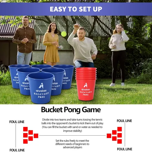 Miniatura 5 de Aivalas Yard Pong Outdoor Games, Giant Yard Games Set with 12 Buckets and Balls for Adults and Family, Toss Game Throwing Games for Beach, Camping