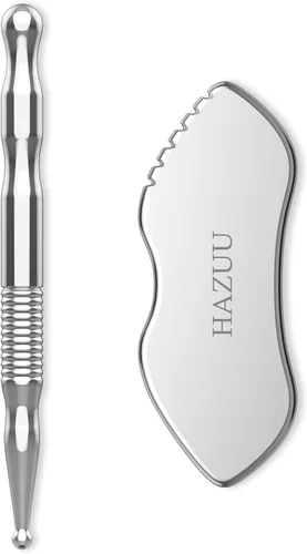 Miniatura 11 de Rodillos faciales Gua Sha de acero inoxidable y pluma de acupuntura - Rodillo de metal para ojos y cuello, herramientas de masaje facial Jgs-2
