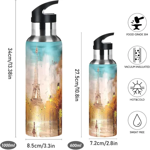 Miniatura 2 de Insulated Water Bottle 20 Oz, BPA-Free Sport Water Bottle for Gym Outdoor Travel School, Painting Street Paris Eiffel