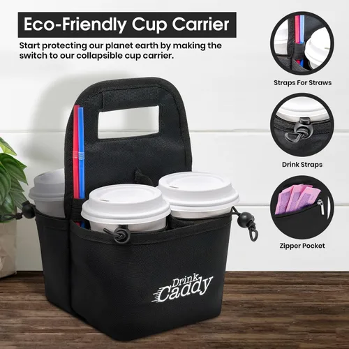 Miniatura 2 de Organizador de bebidas portátil para bebidas y portavasos de café reutilizable, bolsa plegable de 4 tazas con bolsillos organizadores, asegura