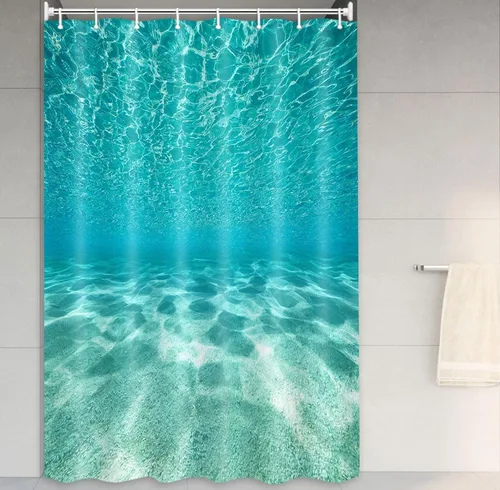 Miniatura 8 de MERCHR Cortina de ducha de playa azul océano, naturaleza bajo el agua, escena del mundo del mar, cortinas de baño, tela impermeable, 36 x 72 pulgadas