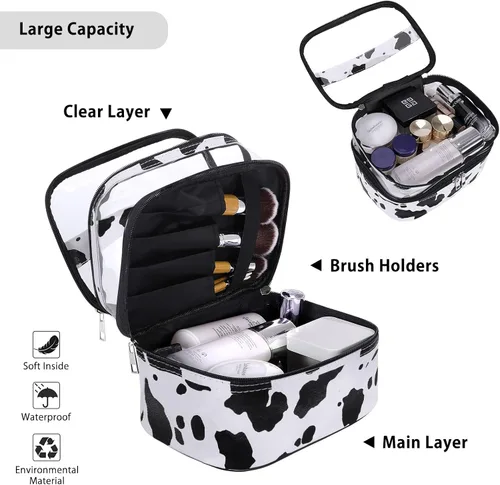 Miniatura 3 de HUA ANGEL Bolsa de cosméticos transparente de doble capa para mujeres, bolsa de maquillaje de viaje, bolsa de aseo impermeable, organizador de bolsa