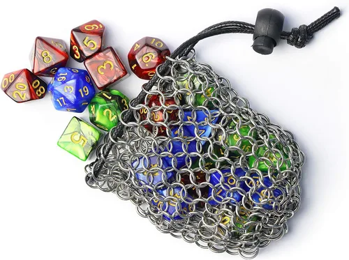Miniatura 2 de YOUSHARES Bolsa de dados de acero inoxidable para juego de dados de metal poliédrico D&D, bolsa de dados DND para juego de dados de metal poliédricos