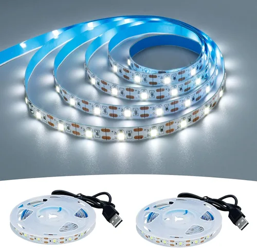 Tira de luz LED USB blanca fría 6000K 5V alimentada por USB, 13.12 pies/4M, 240 LED, flexible, SMD2835, de alto brillo, sin impermeabilidad, IP20 (2