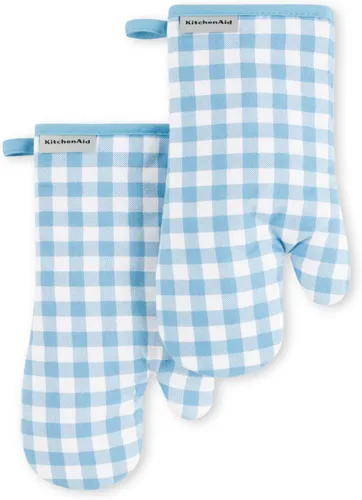 Miniatura 11 de KitchenAid Juego de 2 manoplas de horno Gingham Aqua Sky, 7 x 13 pulgadas