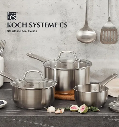 Miniatura 5 de KOCH SYSTEME CS Cacerola de acero inoxidable de 1 cuarto de galón, cacerola de acero inoxidable 18/10 con tapa, sartén de acero premium, sartén
