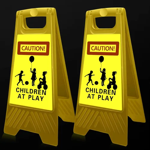 2 Piezas Letrero Reflectante de Niños Jugando para Calle Reduzca la Velocidad Niños en Juego Letrero de Doble Cara de 24 Pulgadas Mango Portátil