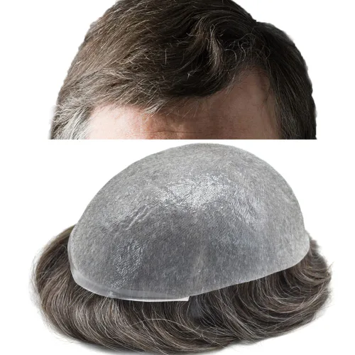 Miniatura 87 de 0.002 in ultra fina piel tupé Remy cabello humano piezas para hombres V-Looped sistema de pelo para hombre tupé pelo tupé para hombres protesis