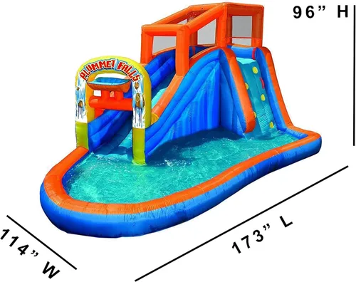 Miniatura 6 de Banzai Parque acuático inflable de Plummet Falls con tobogán acuático, rociador y pared de escalada