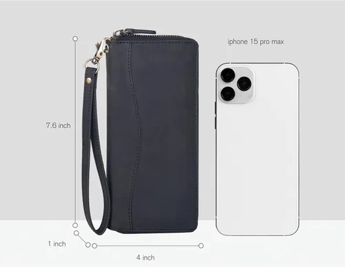 Miniatura 4 de Oak Leathers Cartera de cuero para mujer – Cartera Clutch RFID para mujer con 8 portadores de tarjetas de crédito, bolsillo para monedas, regalo