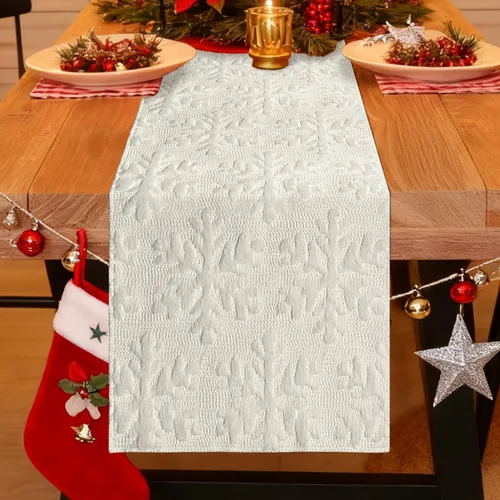 Miniatura 9 de Nialnant Caminos de mesa de Navidad, decoraciones de mesa de invierno de Navidad con bolas de Navidad, flores de nochebuena, camino de mesa
