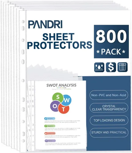 Miniatura 10 de PANDRI - Protectores de hojas, paquete de 300 protectores de páginas de plástico transparente y resistente, con 11 agujeros para carpetas de 3