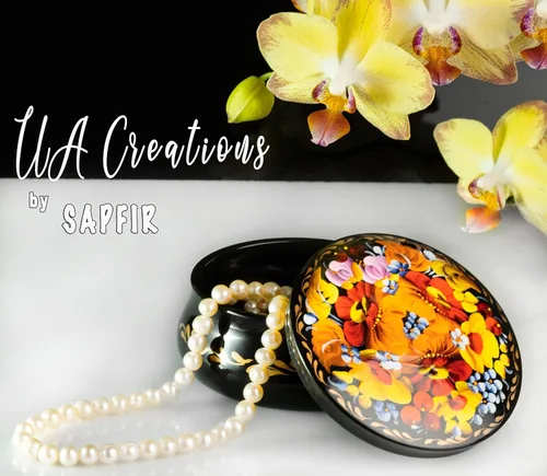 Miniatura 4 de UA Creations - Joyero redondo pequeño con flores sobre laca negra diseño floral