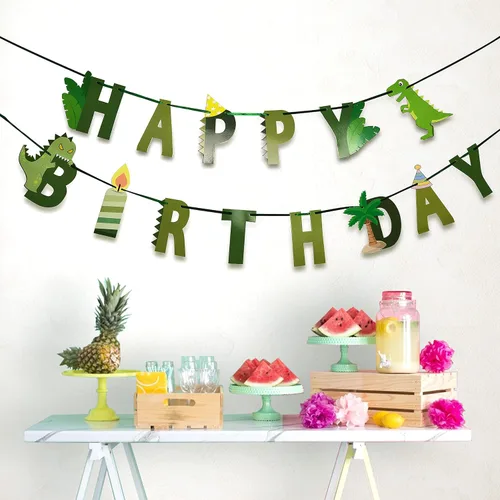 Miniatura 7 de Cartel de cumpleaños de dinosaurio – Cartel de feliz cumpleaños de dinosaurio, decoración de fiesta de cumpleaños con temática