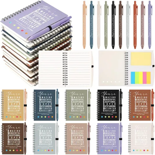 Miniatura 11 de Jetec 20 piezas/10 juegos de regalo para profesores, cuaderno motivacional en espiral con notas adhesivas, bolígrafo a granel, diarios inspiradores