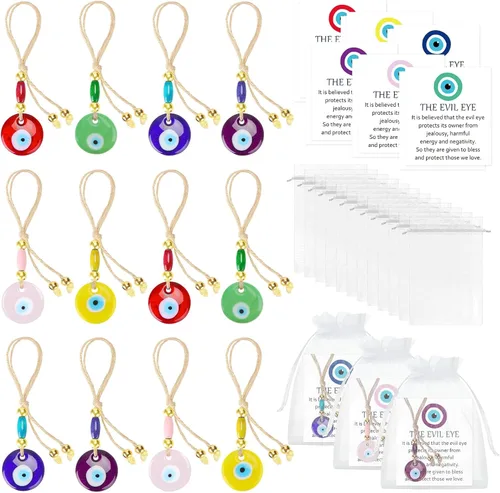 Miniatura 7 de Skylety Juego de 12 Llaveros con Dije de Mal de Ojo de Cristal Griego para Colgar en el Coche, Colgante de Mal de Ojo, Amuleto Turco de la Suerte