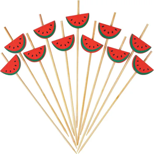 Miniatura 14 de Minisland Palillos de cóctel de hojas de piña de sandía mixtos, palillos de bambú de 4.7 pulgadas de largo para aperitivos, comida hawaiana