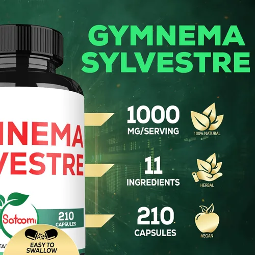 Miniatura 3 de Satoomi 1000mg Gymnema Sylvestre Suplementos - 210 Cápsulas - Extracto de Gymnema 20:1 con berberina HCl, Quercetina y más - Apoyo para la salud