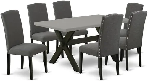 Miniatura 26 de East West Furniture V696EN120-5 - Juego de mesa de comedor moderno de 5 piezas, incluye una mesa rectangular de madera con patas en V y 4 sillas