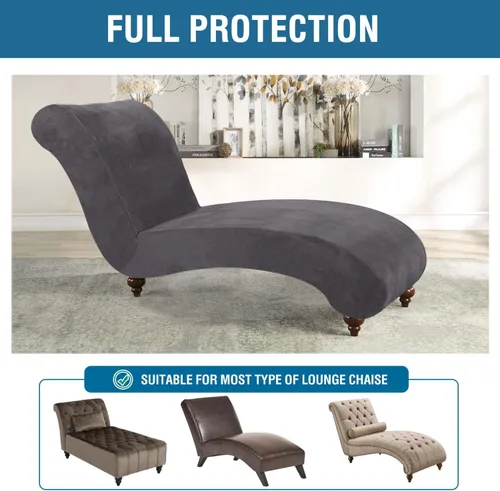 Miniatura 5 de H.VERSAILTEX Funda de Terciopelo para Chaise Lounge, Funda de Chaise sin Brazos de Lujo para Sala de Estar, Lavable a Máquina, Gris