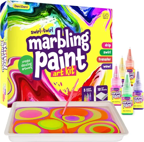 Dan&Darci Kit de arte de pintura de mármol para niños, regalos de artes y manualidades, regalos para niñas y niños de 6 a 12 años de edad, juego de
