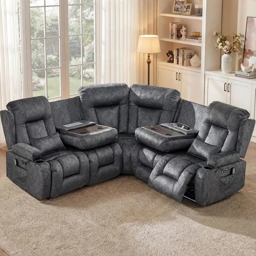 Miniatura 35 de TUNYI Sofá Reclinable Eléctrico Loveseat con Masaje y Calor, Asientos de Cine en Casa con Consola, Sofá Reclinable RV Loveseat con USB/Toma