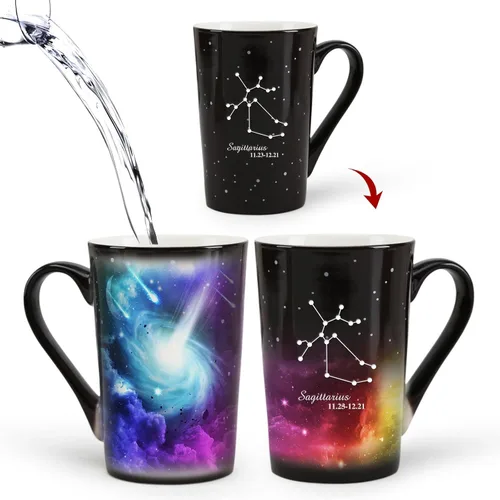 Miniatura 13 de Taza de constelación cambiante de calor de Acuario de 12 onzas, taza de café de Acuario con grabado, taza de café de cerámica que cambia