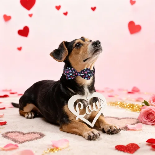 Miniatura 4 de Collar de perro negro de San Valentín con corbatín, lindo collar de mascota duradero con patrón de corazón rojo, collar ajustable para cachorros