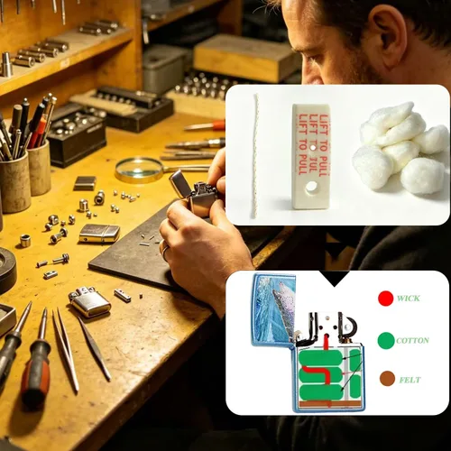 Miniatura 7 de Guata de algodón y fieltro y mecha para encendedor universal, kit de reparación de reemplazo de encendedor fácil de usar