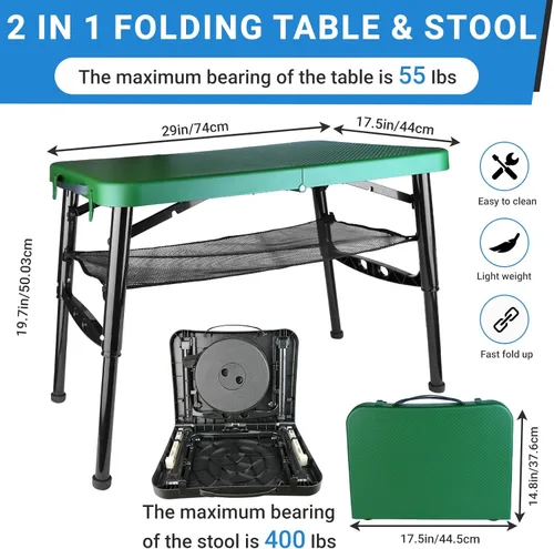 Miniatura 2 de Juego de mesa y taburete plegable portátil, mesa plegable ligera y taburete plegable para camping, picnic, playa, pesca, mesa resistente para Verde