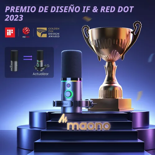 Miniatura 6 de MAONO Kit de micrófono dinámico XLR/USB, micrófono podcast RGB con software, silencio, perilla de ganancia, control de volumen, brazo de brazo