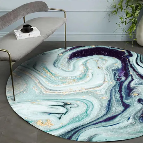 Miniatura 26 de Tapete redondo de mármol verde esmeralda, lavable, pequeño círculo, para dormitorio, sala de estar, alfombra moderna abstracta circular, 2 pies