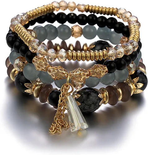 Miniatura 3 de Pulseras apilables de cuentas para mujer hombre juego de pulseras elásticas multicapa multicolor para reloj de joyería negro talla única