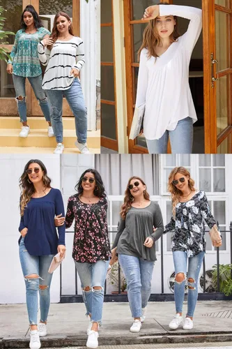 Miniatura 5 de CATHY Blusa holgada de manga larga con volantes para mujer, estilo casual, para usar con leggings