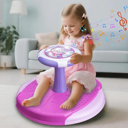VROGTIK Juguetes para sentarse y girar para niños pequeños de 1 a 3 años, asiento giratorio de 360° con luces LED y música, regalo de cumpleaños de