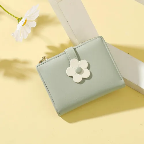 Miniatura 10 de MEISEE Billetera pequeña para niñas y mujeres, billetera de tres pliegues, bolsillo para efectivo, con estampado de flores, monedero con ventana